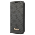 Guess 4G Metal Gold Logo iPhone 14 Pro Max Flip Case - Black