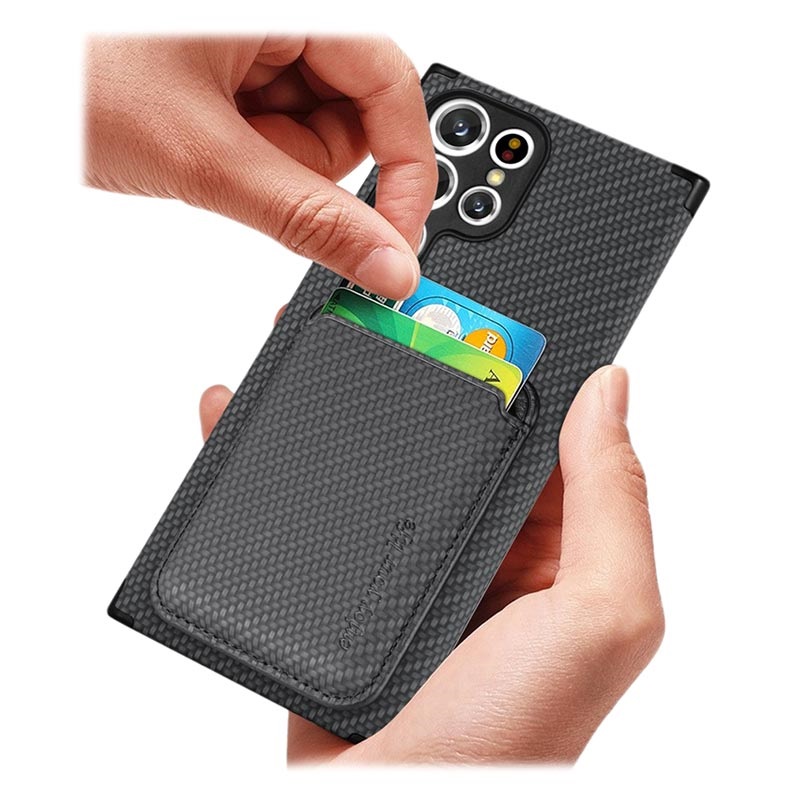 Samsung Galaxy S22 Ultra 5G Magnetic Case With Card Holder Carbon Fiber