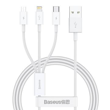 Baseus Superior Series 3-in-1 Fast Charging Cable - 1m, 3.5A - White