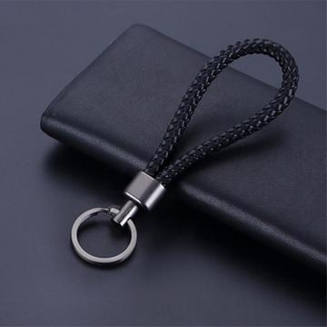 Braided PU Leather Keychain - Black