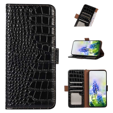 Crocodile Series OnePlus 11 Wallet Leather Case with RFID - Black