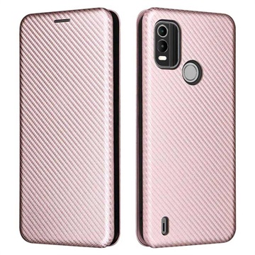 Nokia C21 Plus Flip Case - Carbon Fiber - Pink