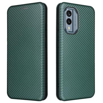 Nokia X30 Flip Case with Card Slot - Carbon Fiber - Green