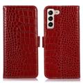 Crocodile Series Samsung Galaxy S23+ 5G Wallet Leather Case with RFID - Red