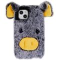 Fluffy Plush iPhone 14 Plus Hybrid Case - Grey Pig