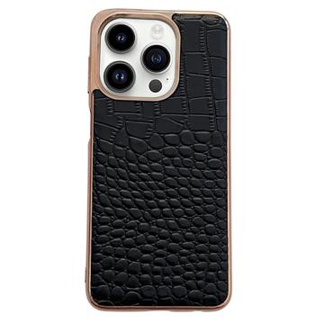 Crocodile Series iPhone 14 Pro Leather Coated Case - Black