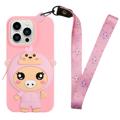 Cartoon Design iPhone 14 Pro Max TPU Case with Zipper Pocket - Pig