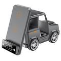 G63 Car-Shaped 15W Wireless Charger w/ Bluetooth Speaker, Clock, and Atmosphere Light - Grey