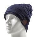 Grid Pattern Knitted Winter Warm Hat with Built-in Wireless Bluetooth Headphones & Microphone - Dark Blue