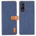 Sony Xperia 1 V Jeans Series Wallet Case - Dark Blue