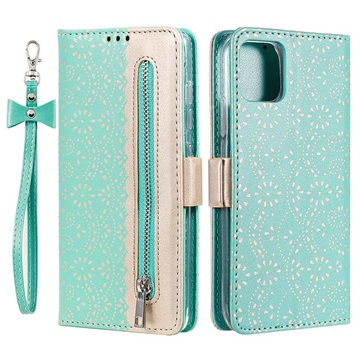 Lace Pattern Samsung Galaxy A22 5G, Galaxy F42 5G Wallet Case - Green