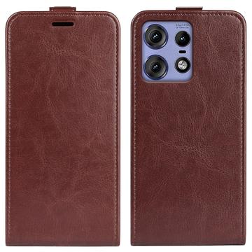 Motorola Edge 50 Pro Vertical Flip Case with Card Slot - Brown