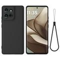 Motorola Moto G75 Liquid Silicone Case with Hand Strap - Black