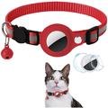 Reflective Pet Collar with AirTag Holder and Bell - Cats and Small Dogs - Red