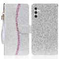 Samsung Galaxy A15 Stylish Glitter Wallet Case - Silver