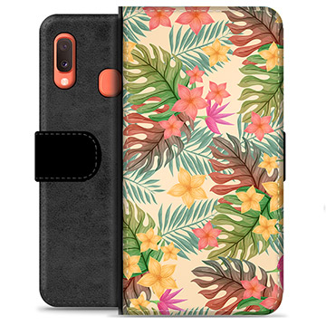 Samsung Galaxy A20e Premium Wallet Case - Pink Flowers