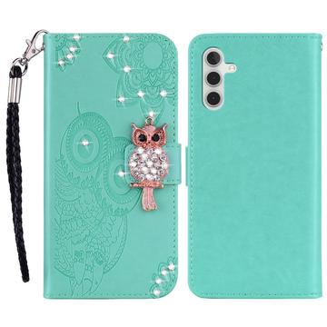 Samsung Galaxy A54 5G Owl Rhinestone Wallet Case - Cyan