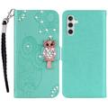 Samsung Galaxy S24 Owl Rhinestone Wallet Case - Cyan