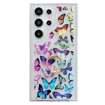 Samsung Galaxy S24 Ultra Butterfly TPU Case with Ring Holder - Colorful