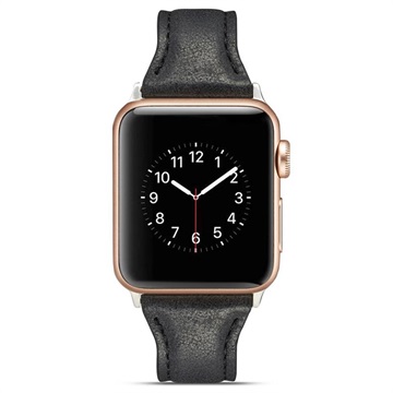 Apple Watch Series 10/9/8/SE (2022)/7/SE/6/5/4/3/2/1 Slim Leather Strap - 42mm/41mm/40mm/38mm - Black