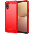 Sony Xperia 10 VI Brushed TPU Case - Carbon Fiber - Red