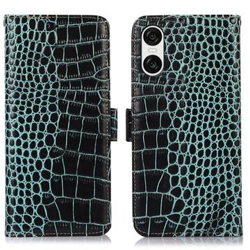 Sony Xperia 10 VI Crocodile Series Wallet Leather Case with RFID - Green