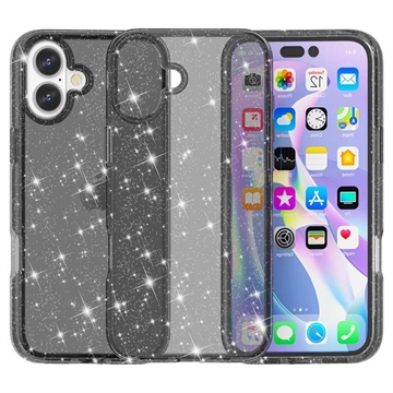 iPhone 16 Plus Stylish Glitter Series Hybrid Case - Black