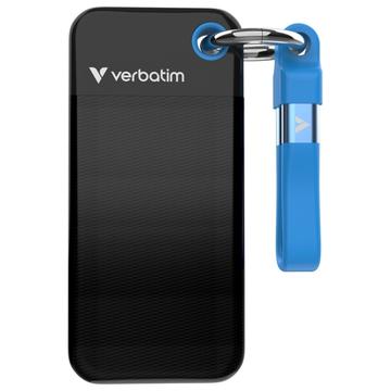 Verbatim 32191 Pocket SSD with Keyring - 1TB, USB 3.2 Gen.2 Cable - Black / Blue