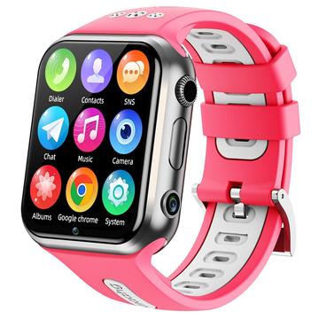 W5PRO 4G Dual Camera Kids Watch 2+16G Wear Resistant 1.83" IPS HD Smart Phone Watch - Silver / Pink