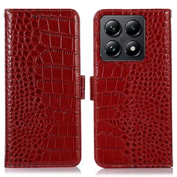 Xiaomi 14T Pro Crocodile Series Wallet Leather Case with RFID - Red