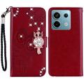 Xiaomi Redmi Note 13 Owl Rhinestone Wallet Case - Red