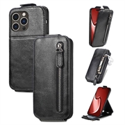 iPhone 16 Pro Max Zipper Pocket Vertical Flip Case - Black