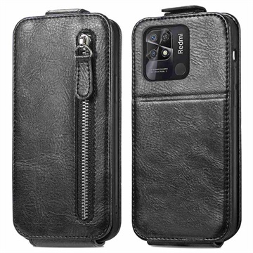 Zipper Pocket Xiaomi Redmi 10C Vertical Flip Case - Black