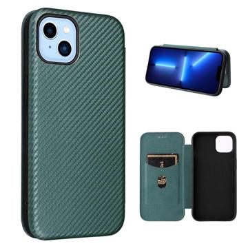 iPhone 14 Plus Flip Case - Carbon Fiber - Green