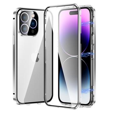 iPhone 14 Pro Magnetic Case with Tempered Glass - Silver