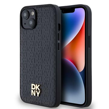 iPhone 15 DKNY Repeat Pattern Stack Logo Case - MagSafe Compatible - Black