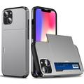 iPhone 15 Hybrid Case with Slide Card Holder - Silver