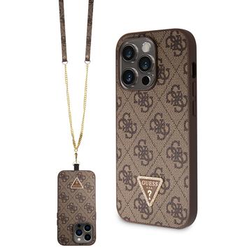 iPhone 15 Pro Guess 4G Strass Triangle Metal Logo Case with Crossbody Strap