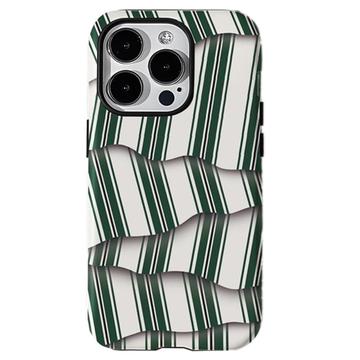 iPhone 15 Pro Max Stripes Detachable 2-in-1 Hybrid Case - Green / White