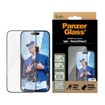 iPhone 16/15 PanzerGlass Ultra-Wide Fit EasyAligner Screen Protector - Black Edge