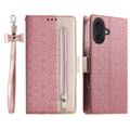 iPhone 16 Plus Lace Pattern Wallet Case - Rose Gold