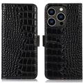 iPhone 16 Pro Crocodile Series Wallet Leather Case with RFID - Black