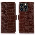 iPhone 16 Pro Max Crocodile Series Wallet Leather Case with RFID - Brown