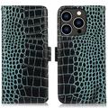 iPhone 16 Pro Max Crocodile Series Wallet Leather Case with RFID - Green