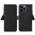 iPhone 16 Pro Max Wallet Leather Case with RFID - Black